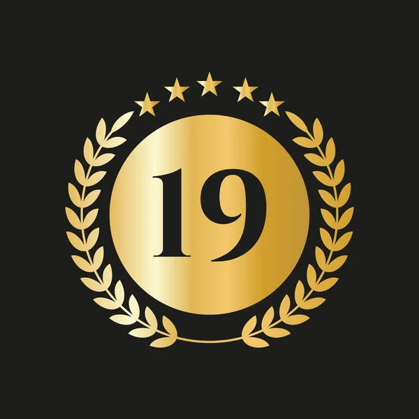 19Th Years Anniversary Celebration Icon Vector Logo Design Template Golden — Stock vektor