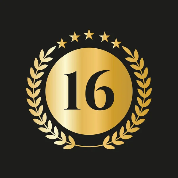 16Th Years Anniversary Celebration Icon Vector Logo Design Template Golden — Vector de stock