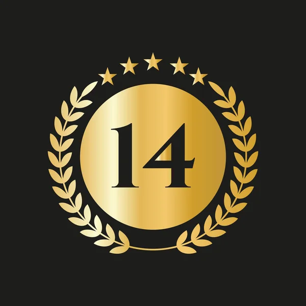 14Th Years Anniversary Celebration Icon Vector Logo Design Template Golden — Vector de stock