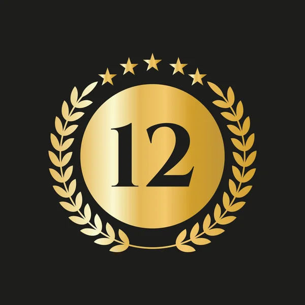 12Th Years Anniversary Celebration Icon Vector Logo Design Template Golden — Archivo Imágenes Vectoriales