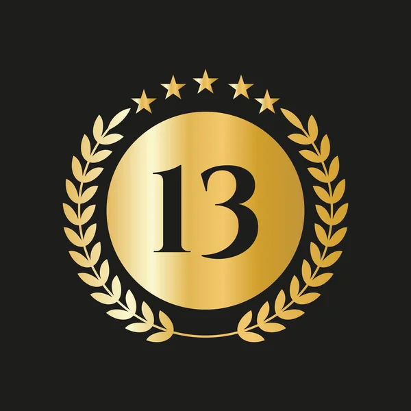 13Th Years Anniversary Celebration Icon Vector Logo Design Template Golden — Vector de stock