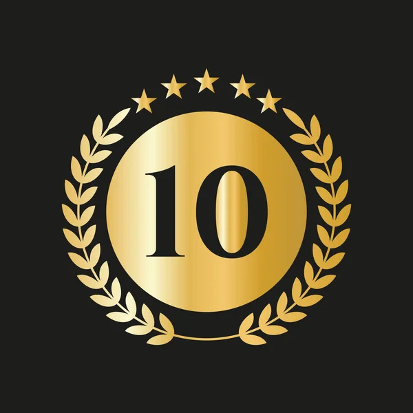 10Th Years Anniversary Celebration Icon Vector Logo Design Template Golden — Vector de stock