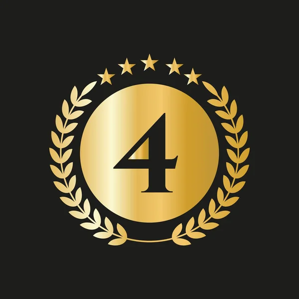 4th Years Anniversary Celebration Icon Vector Logo Design Template With Golden Concept