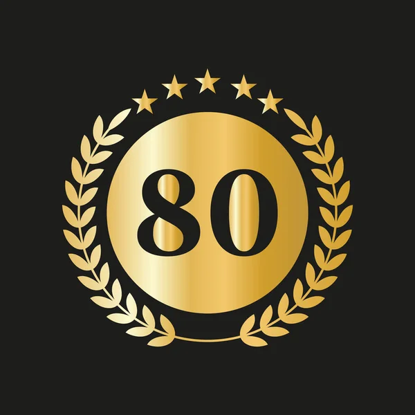 80Th Years Anniversary Celebration Icon Vector Logo Design Template Golden — Vettoriale Stock