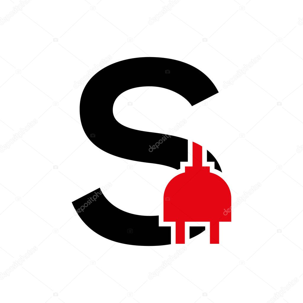 Letter S Electricity or Electrical Logo Concept with Electric Plug Vector Template
