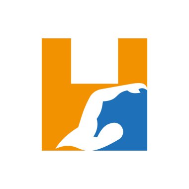 Letter H Swimming Logo Design. Swimming Club Symbol Vector Template