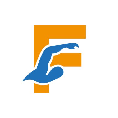 Letter F Swimming Logo Design. Swimming Club Symbol Vector Template