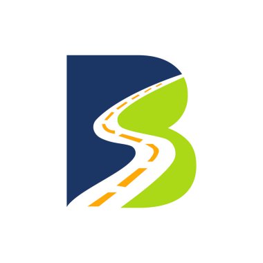 Letter B Transportation Logo Based On Road Path Symbol Vector Template