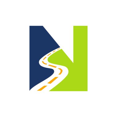 Letter N Transportation Logo Based On Road Path Symbol Vector Template
