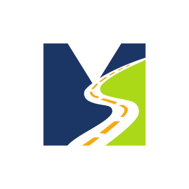 Letter M Transportation Logo Based On Road Path Symbol Vector Template