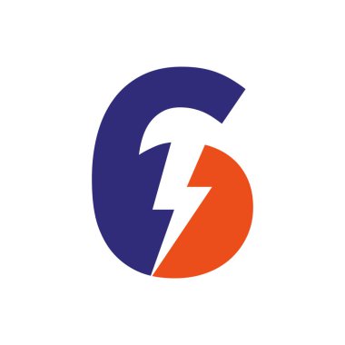 Letter 6 Electric Logo Concept With Power Icon, Volt Thunder Symbol Vector Template