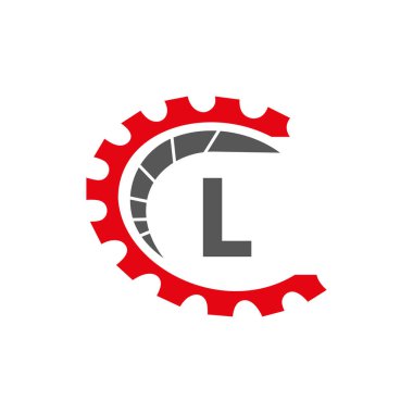 L harfi üzerinde otomotiv logosu. Araba Tamir Logosu ve Tamir Sembolü Vektör Şablonu