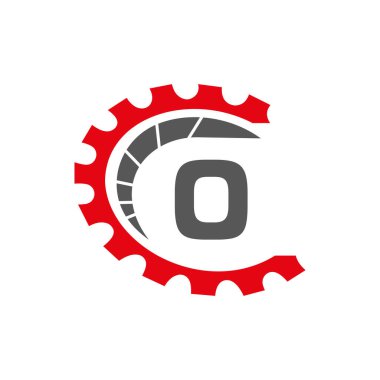 O harfi üzerine otomotiv logosu. Araba Tamir Logosu ve Tamir Sembolü Vektör Şablonu