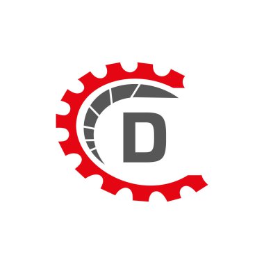 D harfi üzerinde otomotiv logosu. Araba Tamir Logosu ve Tamir Sembolü Vektör Şablonu