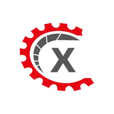 X harfi üzerinde otomotiv logosu. Araba Tamir Logosu ve Tamir Sembolü Vektör Şablonu