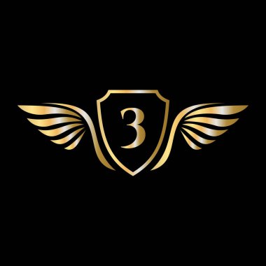 Ulaşım logosu simgesi için harf 3 alfabesindeki ilk kanat logosu