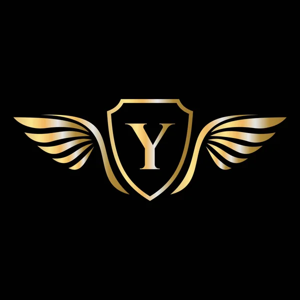 Ulaşım Logosu Sembolü Için Harfi Üzerindeki Ilk Kanat Logosu — Stok Vektör