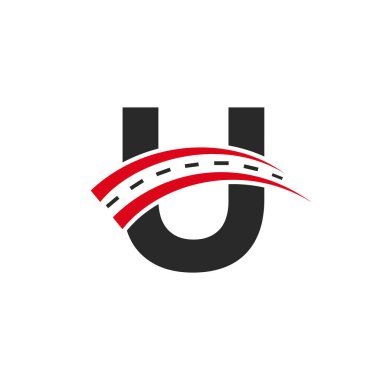 Mektup Konseptinde ilk ulaşım logosu. Minimal U Harfi Yol Logosu Tasarım Şablonu