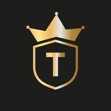 Zarif Altın Renkli T-vektörü Sembolüne Kalkan Taç Logosu