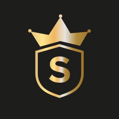 Zarif Altın Renkli S Vektör Sembolüne Kalkan Taç logosu