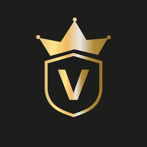 Shield Crown Logo Letter Vectorsymbool Met Elegante Gouden Kleur — Stockvector