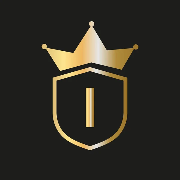 Shield Crown Logo Letter Vector Symbool Met Elegante Gouden Kleur — Stockvector