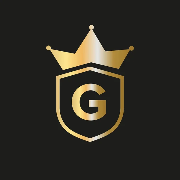 Initial Shield Crown Logo Letter Vector Symbol Elegant Gold Color — Stock Vector
