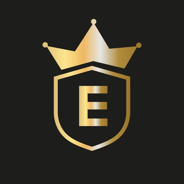 Shield Crown Logo Letter Vector Symbool Met Elegante Gouden Kleur — Stockvector