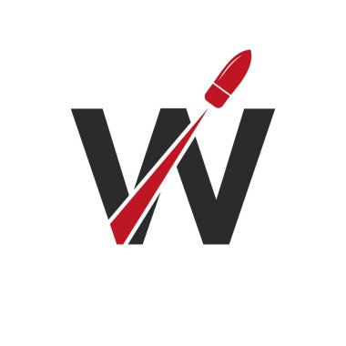 İlk harf W Atışı Mermi Logosu Şablonu Savunma Logosu