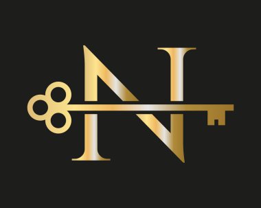 Letter N Real Estate Logo Concept With Home Lock Key Vector Template. Luxury Home Logo Key Sign
