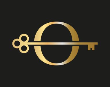 Ev Kilidi Anahtarı Vektör Şablonu ile O Emlak Logosu Konsepti. Lüks Ev Logosu Anahtar İşareti