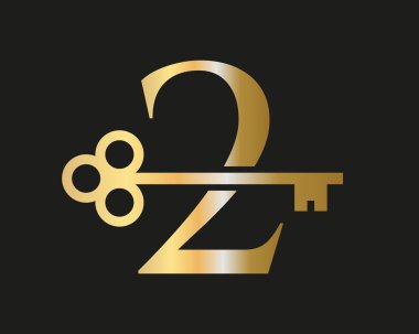 Ev Kilidi Anahtarı Vektör Şablonu ile Harf 2 Emlak Logosu Konsepti. Lüks Ev Logosu Anahtar İşareti