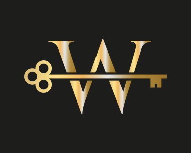 W Harfi Emlak Logosu Konsepti ile Ev Kilidi Anahtar Vektör Şablonu. Lüks Ev Logosu Anahtar İşareti