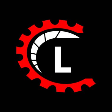 L harfi üzerinde otomotiv logosu. Araba Tamir Logosu ve Tamir Sembolü Vektör Şablonu