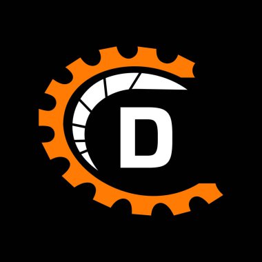 D harfi üzerinde otomotiv logosu. Araba Tamir Logosu ve Tamir Sembolü Vektör Şablonu