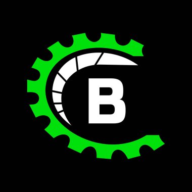 B harfi üzerinde otomotiv logosu. Araba Tamir Logosu ve Tamir Sembolü Vektör Şablonu