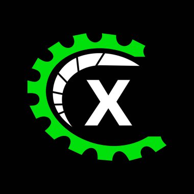 X harfi üzerinde otomotiv logosu. Araba Tamir Logosu ve Tamir Sembolü Vektör Şablonu