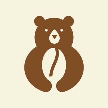 İlk Ayı Kahve Logosu Negatif Uzay Vektörü Şablonu. Ayı Tutma Kahve Sembolü