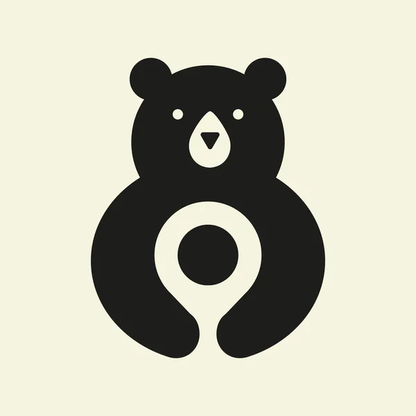 Początkowe Położenie Niedźwiedzia Logo Negatywny Szablon Wektora Przestrzeni Symbol Lokalizacji — Wektor stockowy