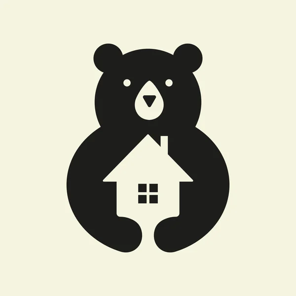 Początkowy Niedźwiedź Home Logo Negatywny Szablon Wektora Przestrzeni Symbol Gospodarstwa — Wektor stockowy