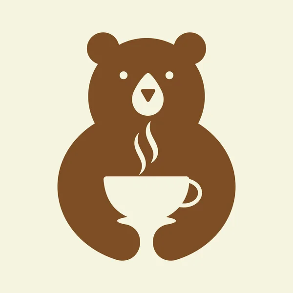 İlk Ayı Çayı Kupası Logosu Negatif Uzay Vektörü Şablonu. Ayı Tutan Çay Kadehi Sembolü