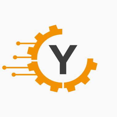 Y harfi vektör şablonunda Cog Gear Logo Teknolojisi Sembolü