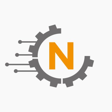 Harf N Vektör Şablonunda Çarklı Logo Teknolojisi Sembolü