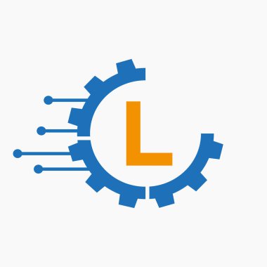 L harfi vektör şablonunda Cog Gear Logo Teknolojisi Sembolü
