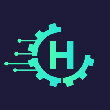 H harfi vektör şablonunda Cog Gear Logo Teknolojisi Sembolü