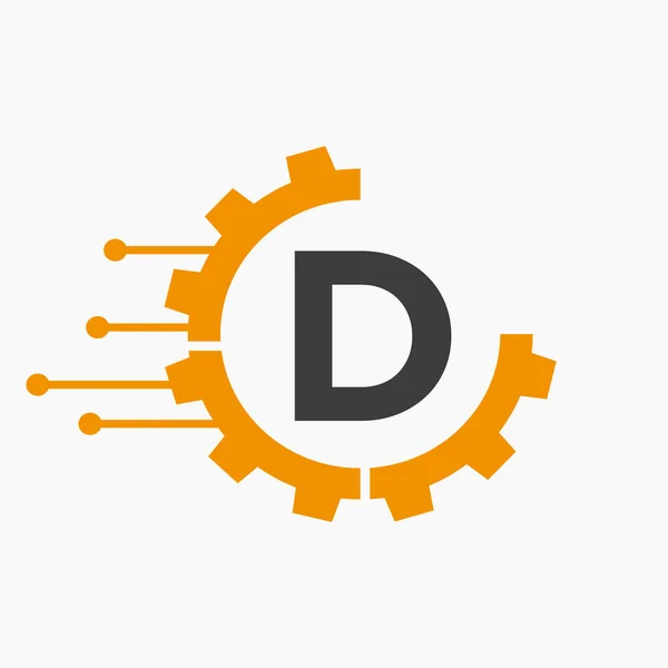 D harfi vektör şablonunda Cog Gear Logo Teknolojisi Sembolü