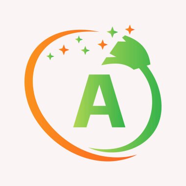 Mektup A 'ya Temizlik Logosu. Hizmetçi Logotype Vektör Sembolü
