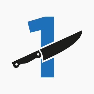 Restoran ve Mutfak Sembol Logosu için Mektup 1 Konseptine Bıçak Logosu