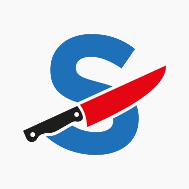Restoran ve Mutfak Sembol Logosu S harfi üzerinde bıçak logosu