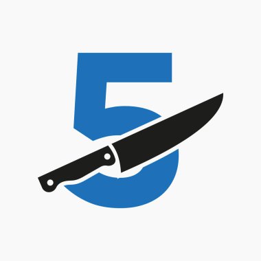 Restoran ve Mutfak Sembol Logosu için 5. Mektupta Bıçak Logosu